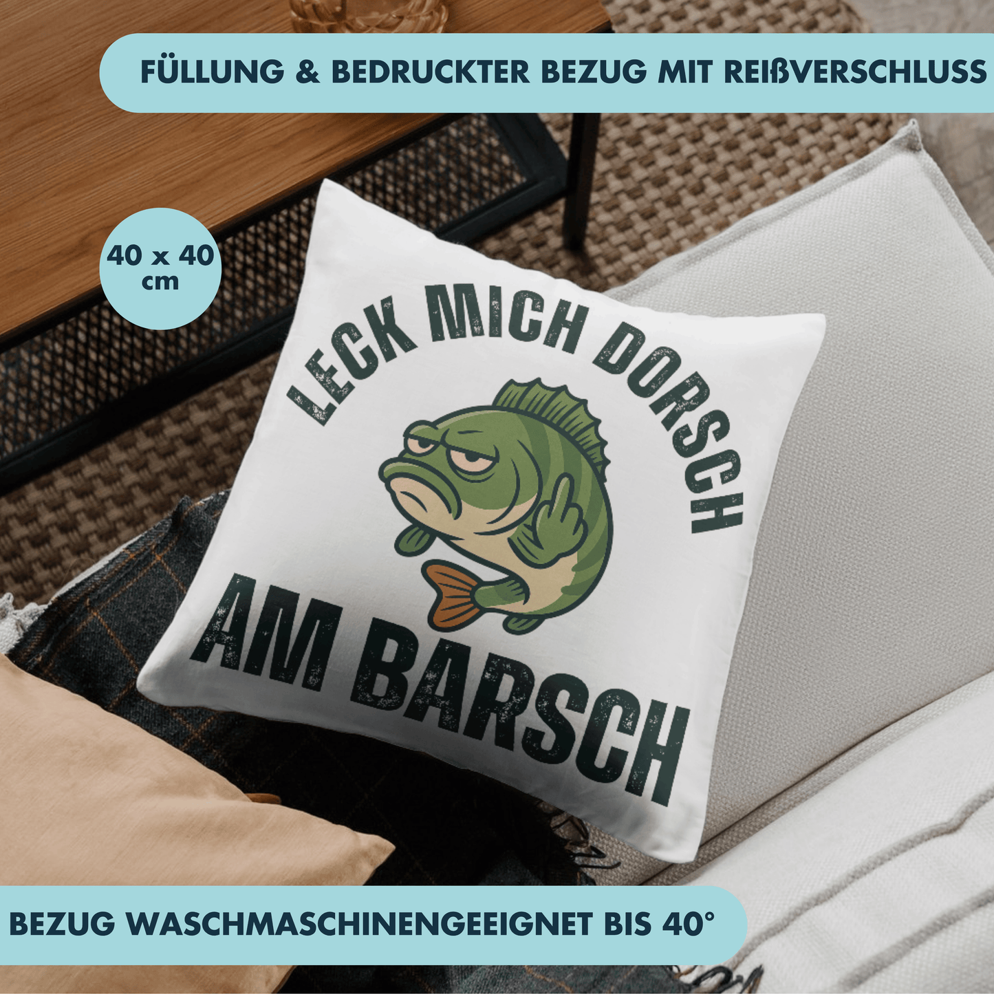 Leck Mich Dorsch Am Barsch Wortspiel Angler Deko Kissen
