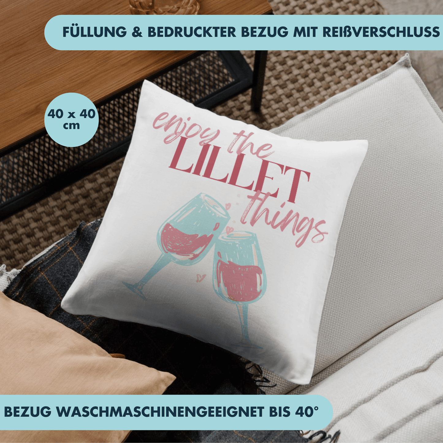 Enjoy The Lillet Things Wildberry Cocktail Deko Kissen