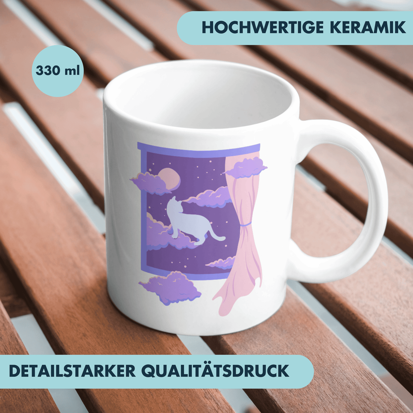 Lo-fi Katze Nachthimmel Anime Kaffee Tasse