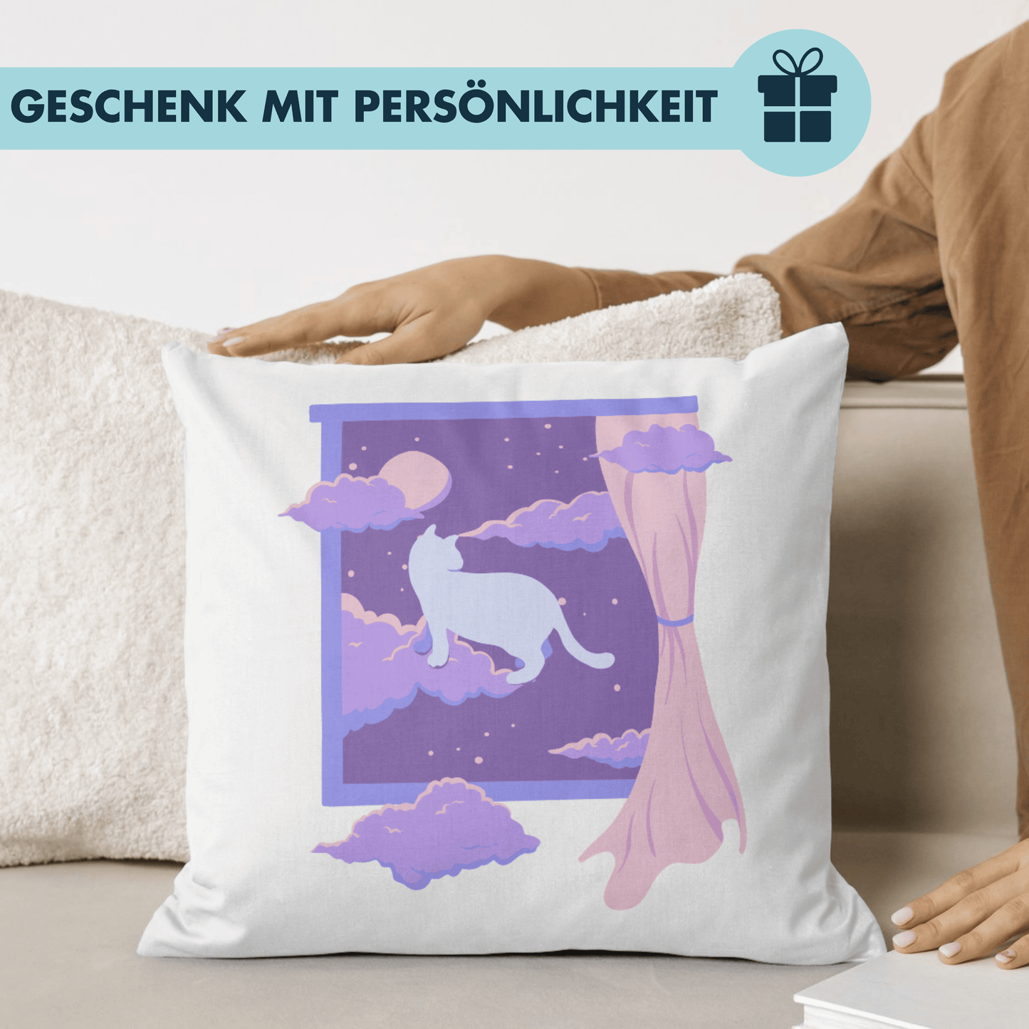 Lo-Fi Katze Nachthimmel Deko Kissen