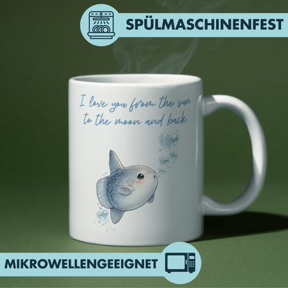 I Love You From The Sun To The Moon And Back Mondfisch Liebe Kaffee Tasse
