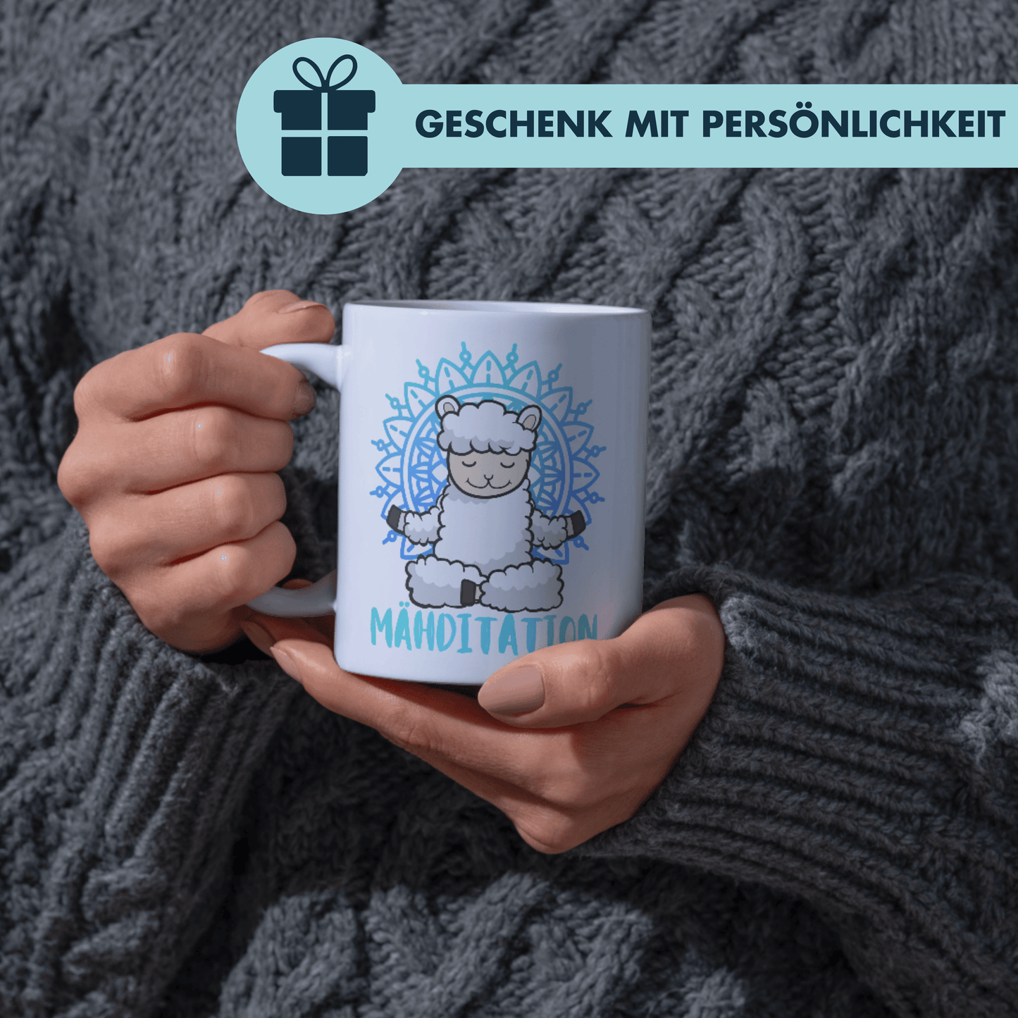 Mähditation Schaf Wortspiel Yoga Kaffee Tasse