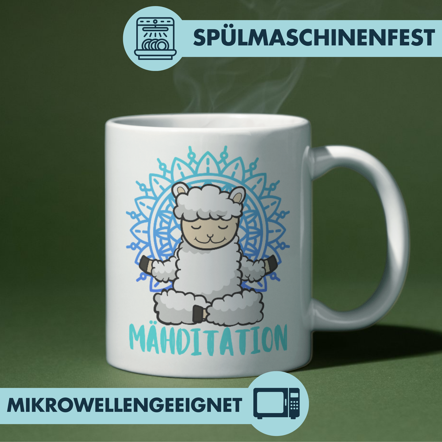 Mähditation Schaf Wortspiel Yoga Kaffee Tasse