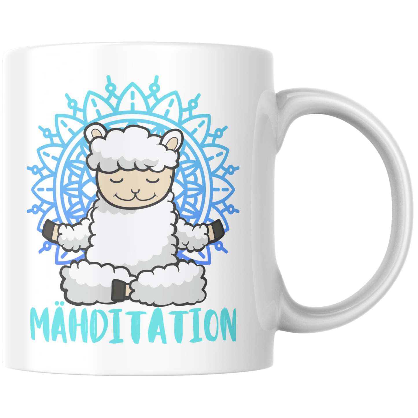 Mähditation Schaf Wortspiel Yoga Kaffee Tasse