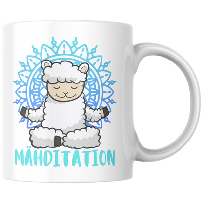 Mähditation Schaf Wortspiel Yoga Kaffee Tasse