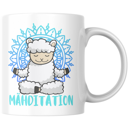 Mähditation Schaf Wortspiel Yoga Kaffee Tasse