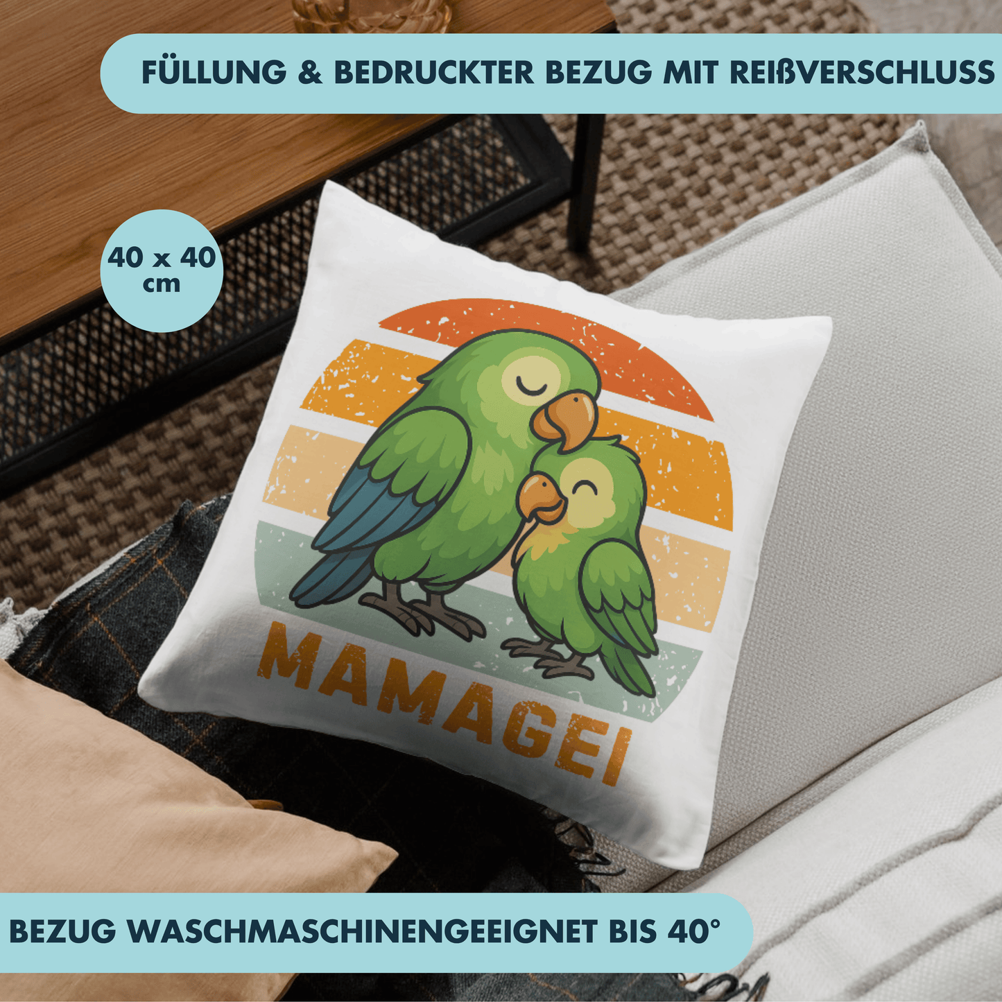 Mamagei Papagei Wortspiel Muttertag Deko Kissen