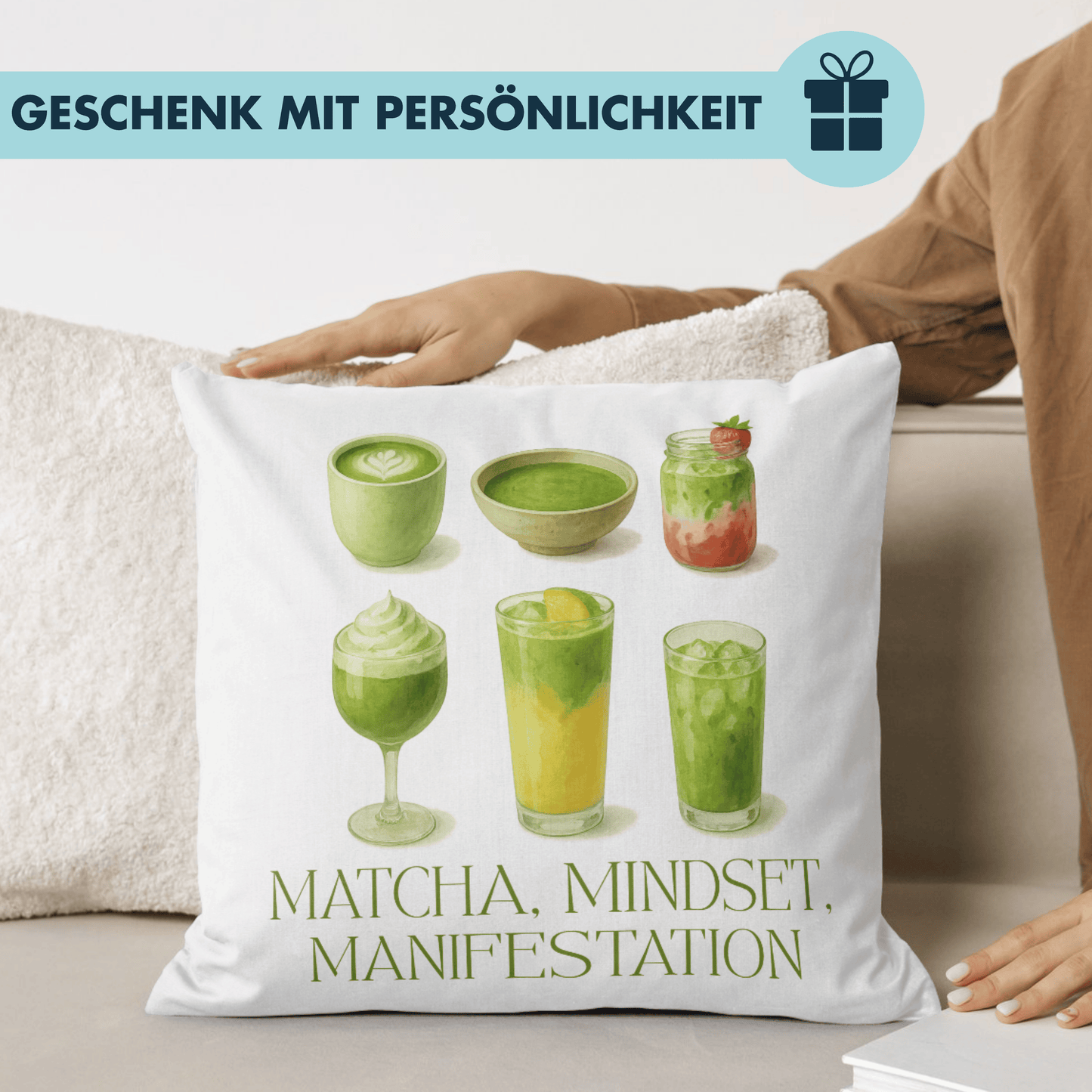 Matcha Mindset Manifestation Drinks Deko Kissen