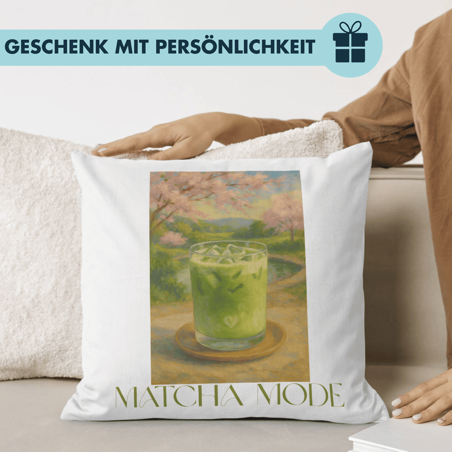 Matcha Mode Iced Latte Kunst Deko Kissen