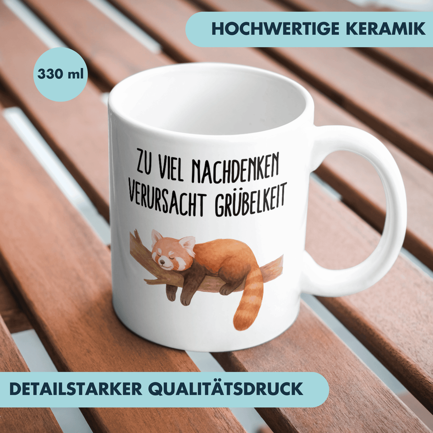 Zu Viel Nachdenken Verursacht Grübelkeit Wortspiel Roter Panda Kaffee Tasse