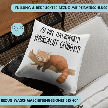 Zu Viel Nachdenken Verursacht Grübelkeit Wortspiel Roter Panda Deko Kissen