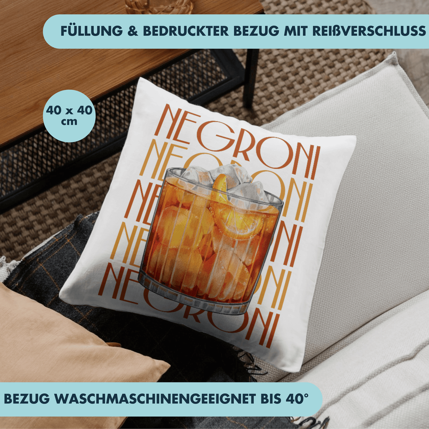 Negroni Cocktail Deko Kissen