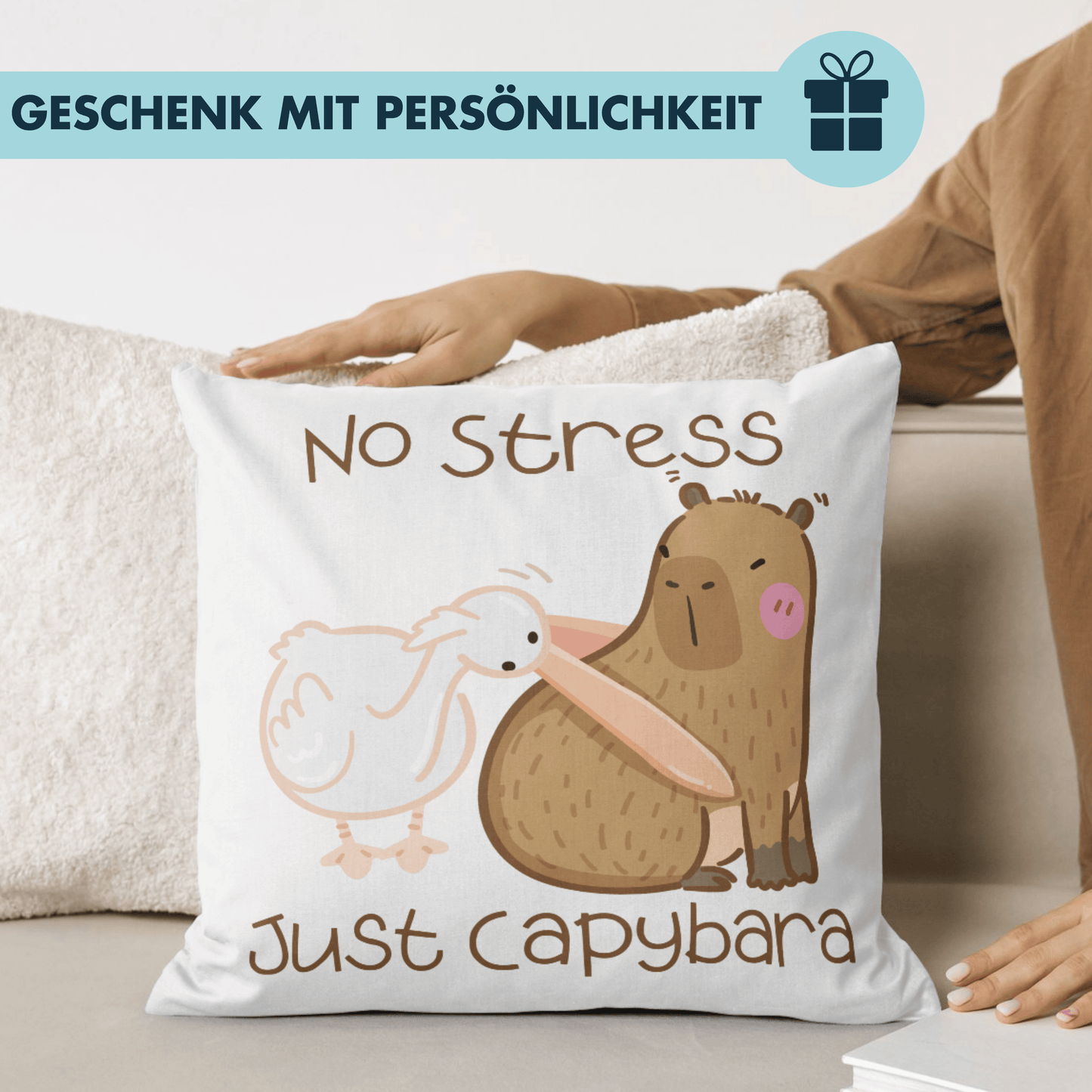 No Stress Just Capybara Wasserschwein Pelikan Meme Deko Kissen