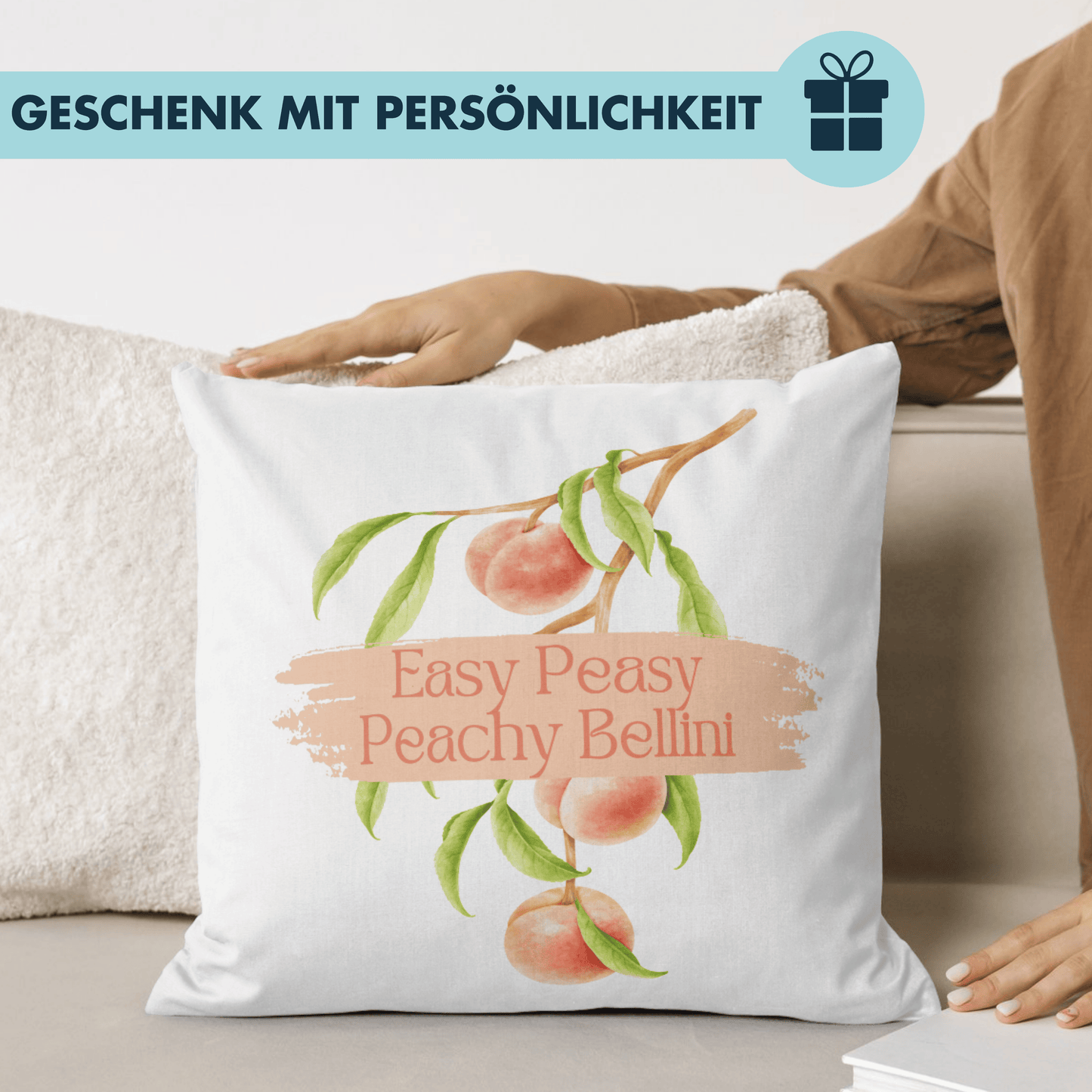 Easy Peasy Peachy Bellini Cocktail Pfirsich Deko Kissen