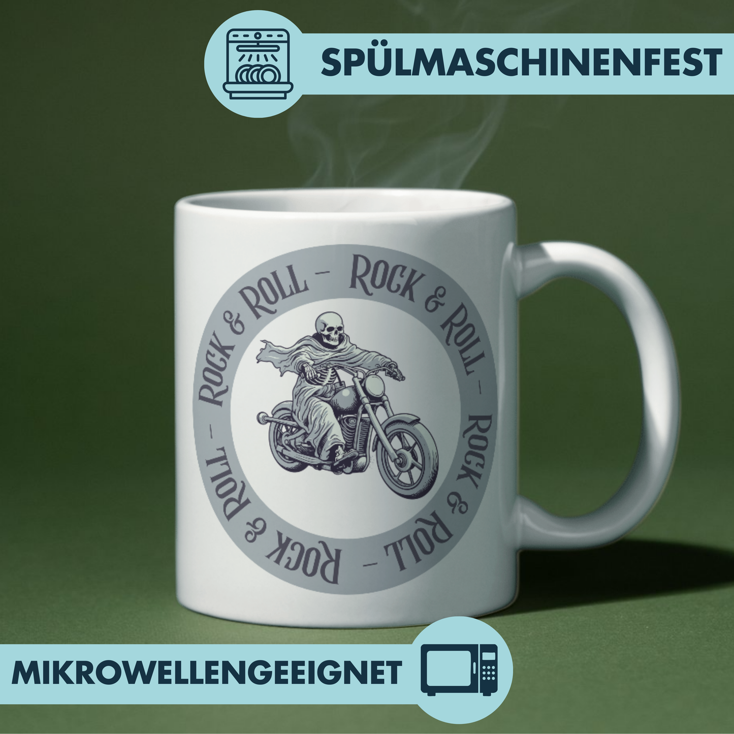 Rock And Roll Motorrad Skelett Biker Kaffee Tasse