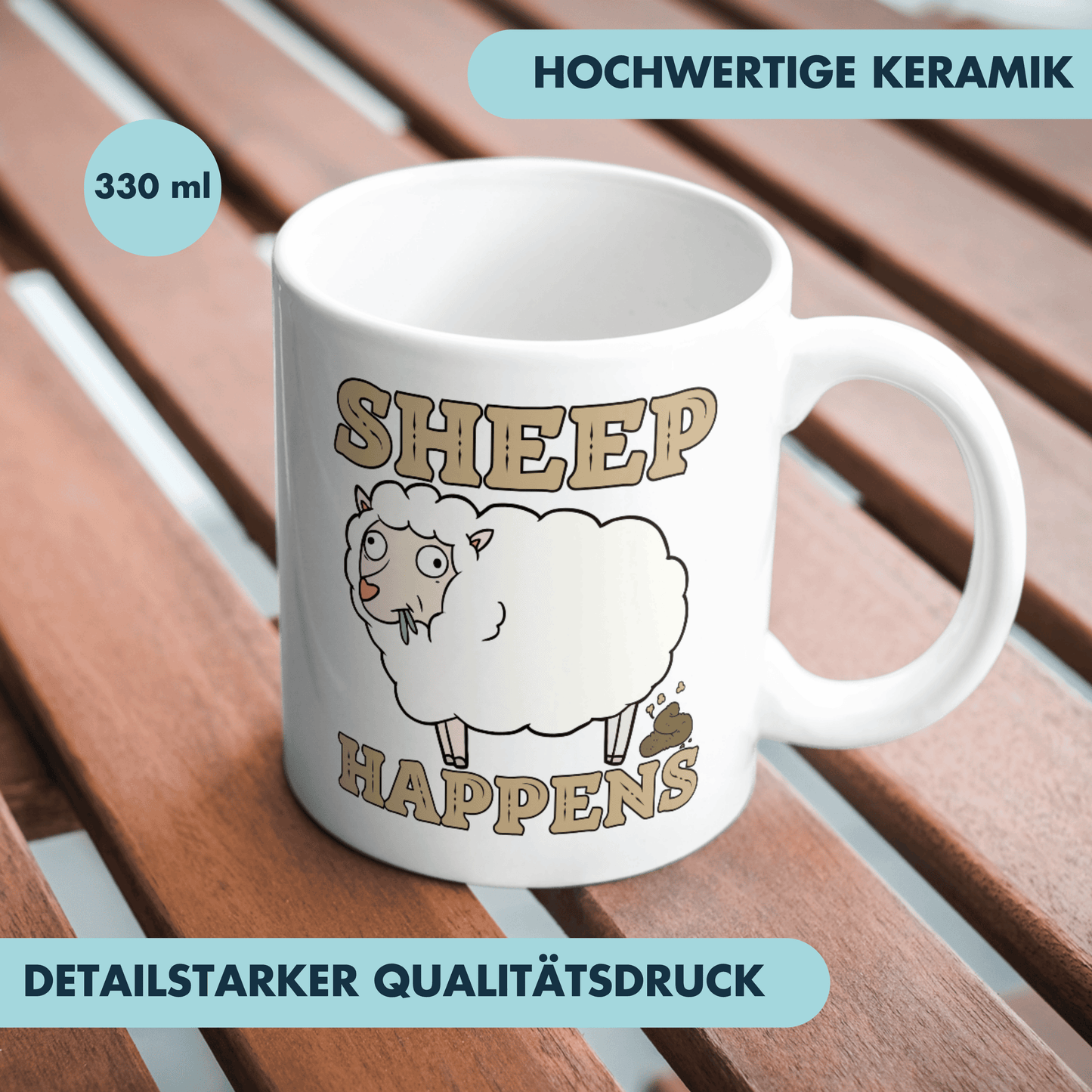Sheep Happens Shit Wortspiel Kaffee Tasse