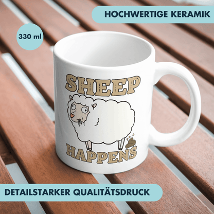 Sheep Happens Shit Wortspiel Kaffee Tasse