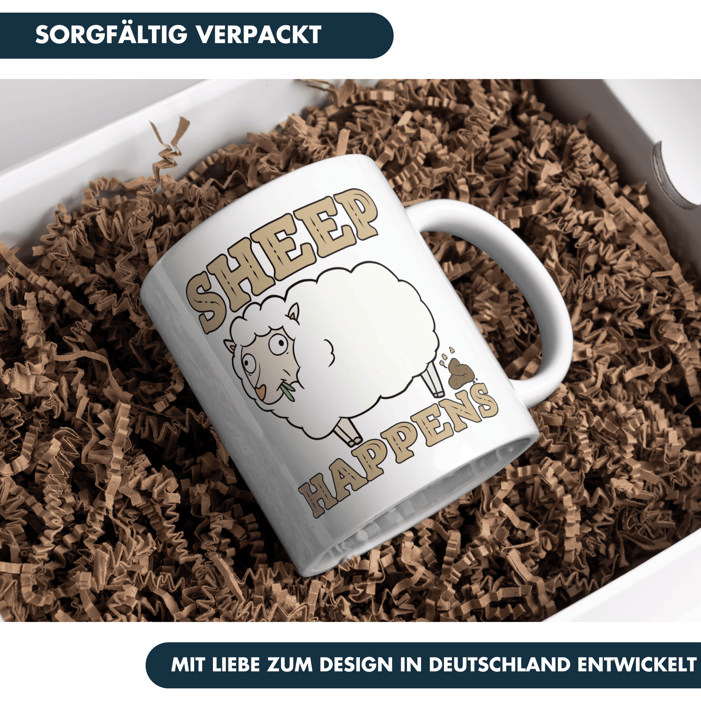Sheep Happens Shit Wortspiel Kaffee Tasse