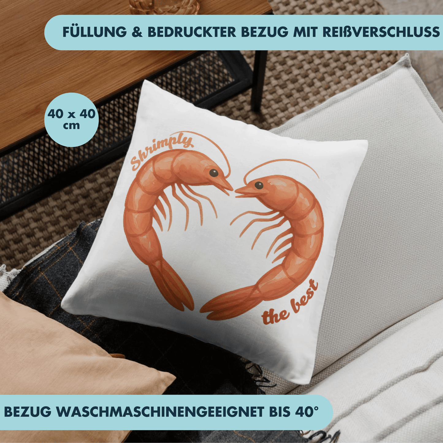 Shrimply The Best Shrimp Herz Deko Kissen