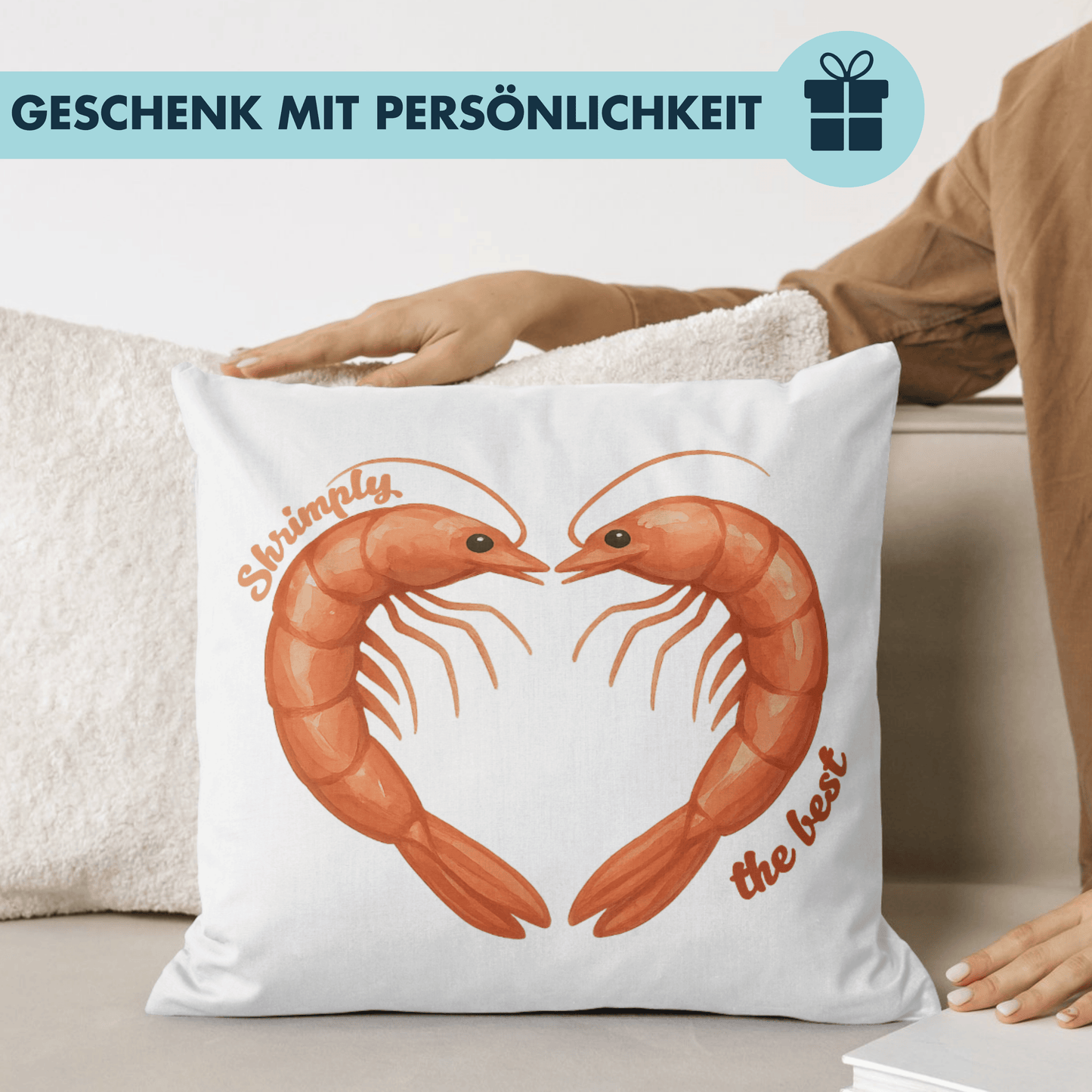 Shrimply The Best Shrimp Herz Deko Kissen