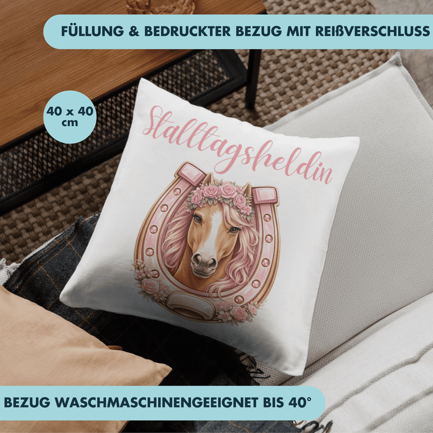 Stalltagsheldin Pferd Deko Kissen