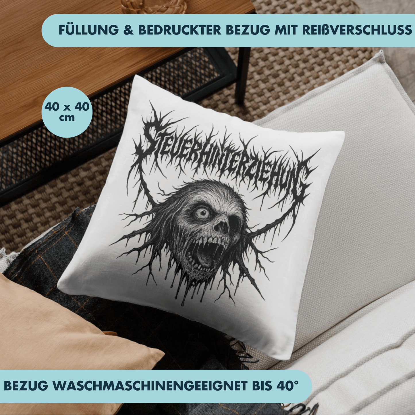 Steuerhinterziehung Metal Meme Deko Kissen