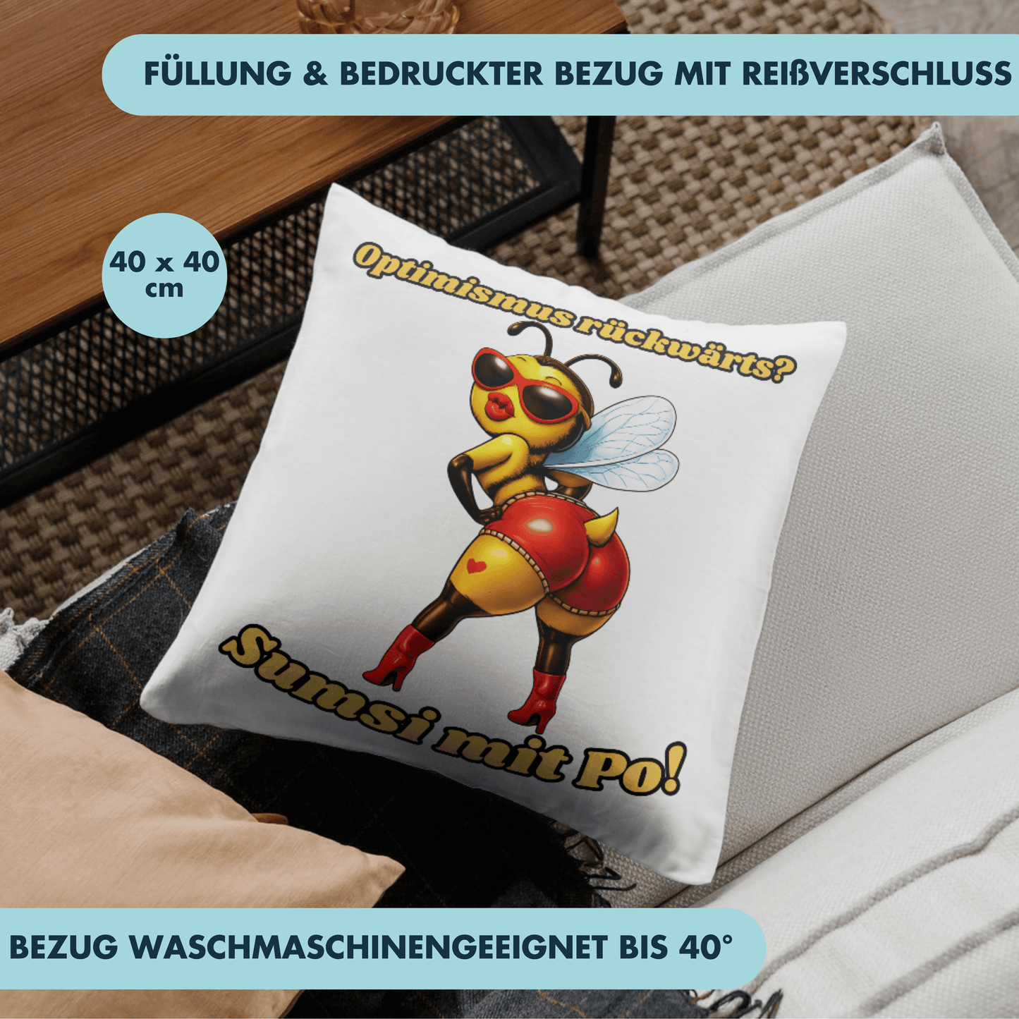 Optimismus Rückwärts? Sumsi Mit Po Biene Deko Kissen