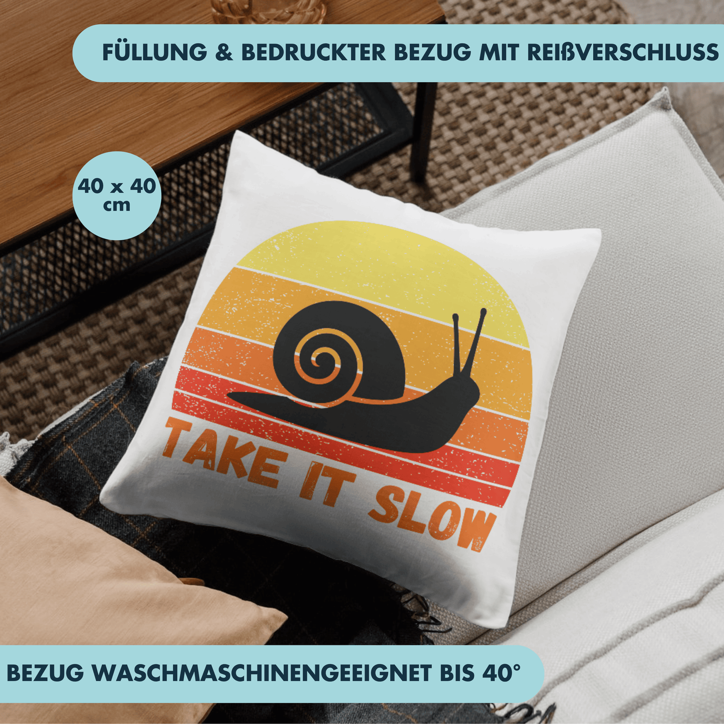 Take It Slow Schnecke Deko Kissen