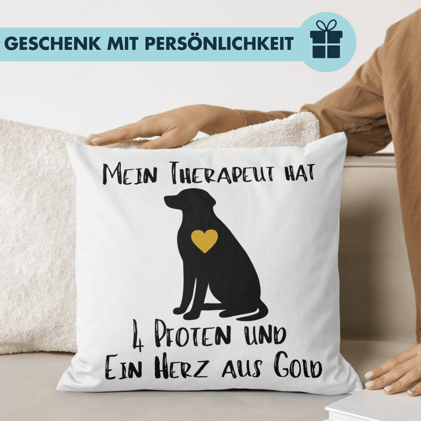 Mein Therapeut Hat 4 Pfoten Und Ein Herz Aus Gold Hund Deko Kissen