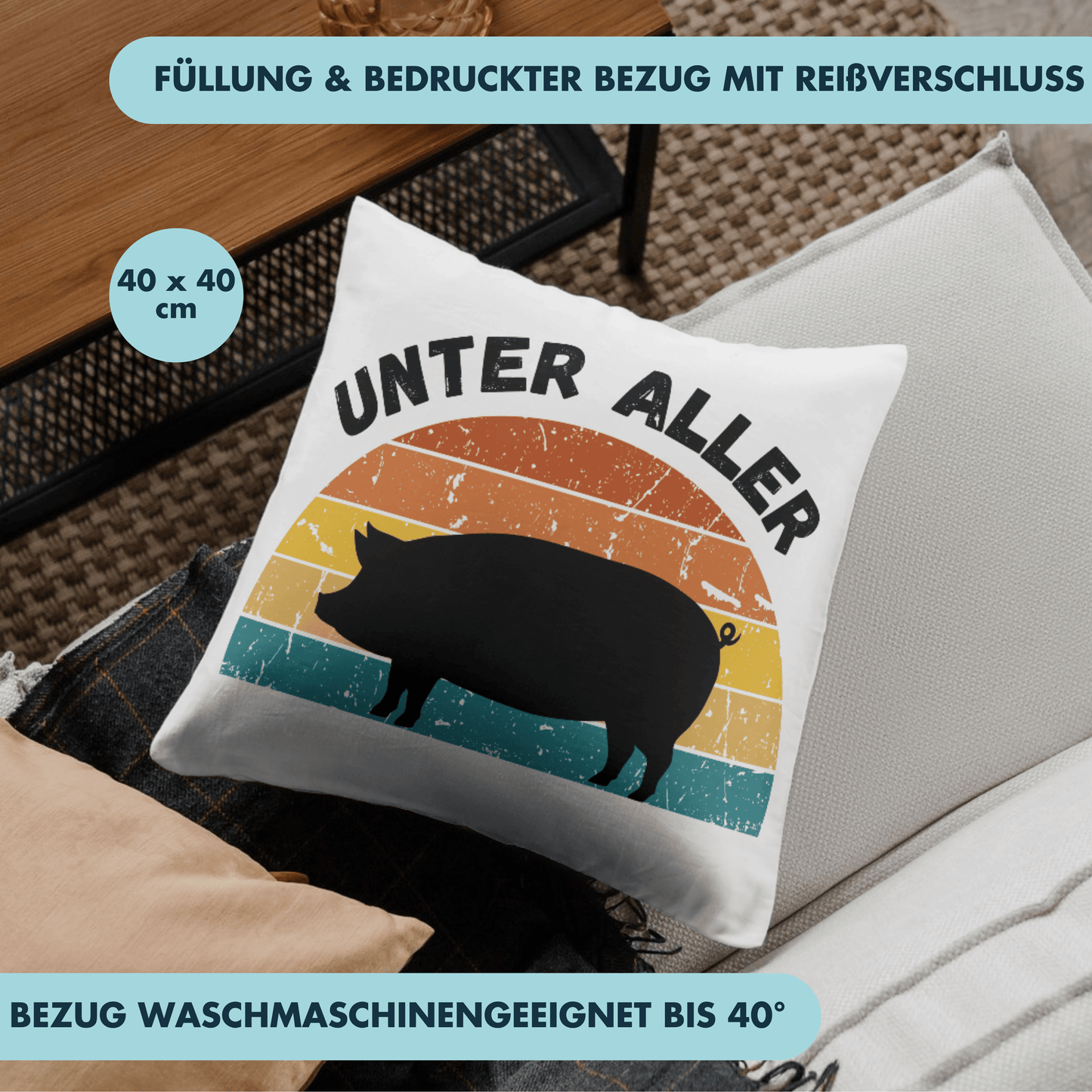 Unter Aller Sau Schwein Wortspiel Deko Kissen