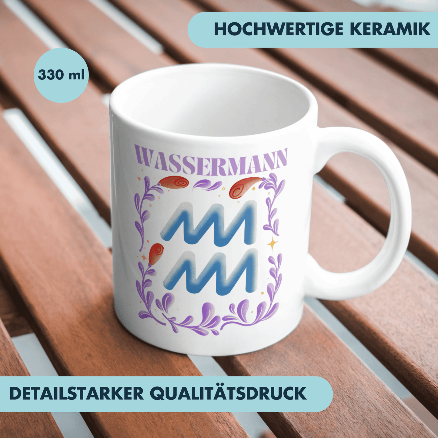 Wassermann Aquarius Sternzeichen Kaffee Tasse