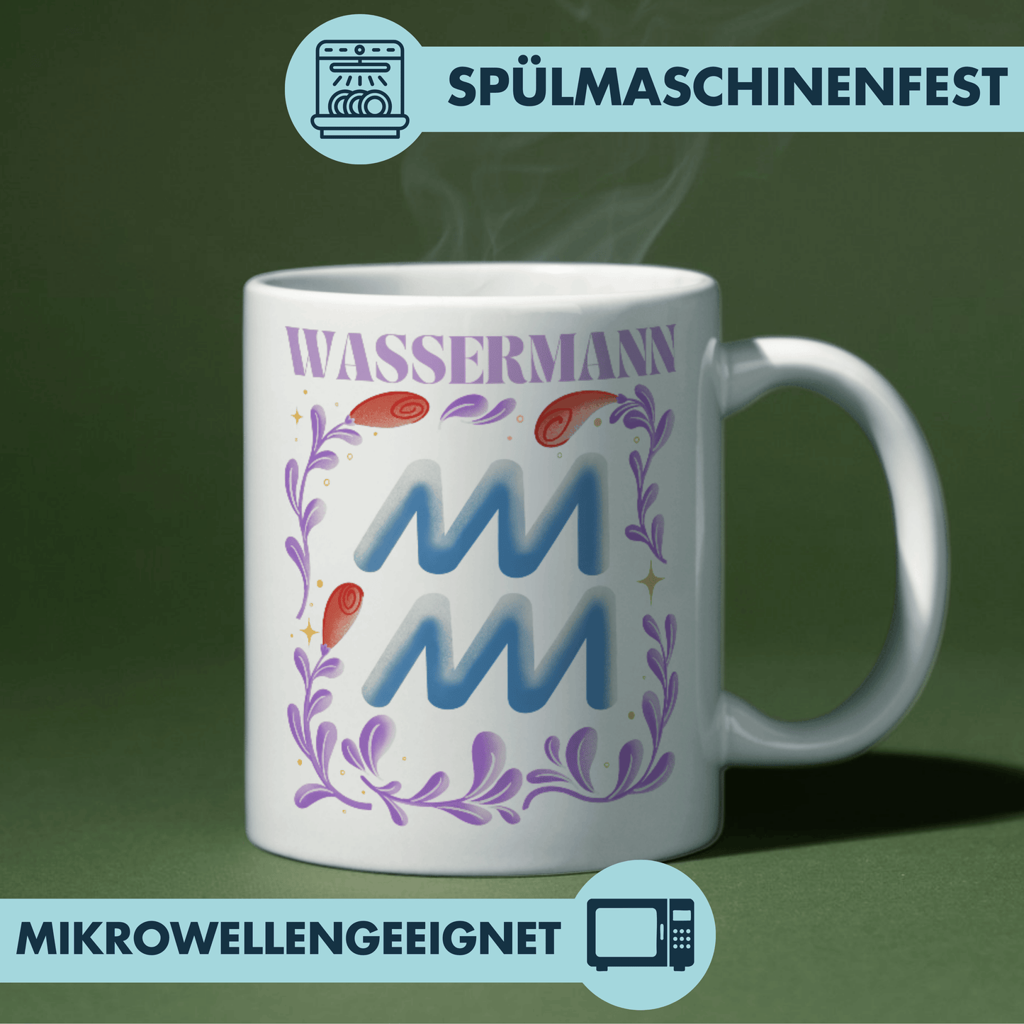 Wassermann Aquarius Sternzeichen Kaffee Tasse