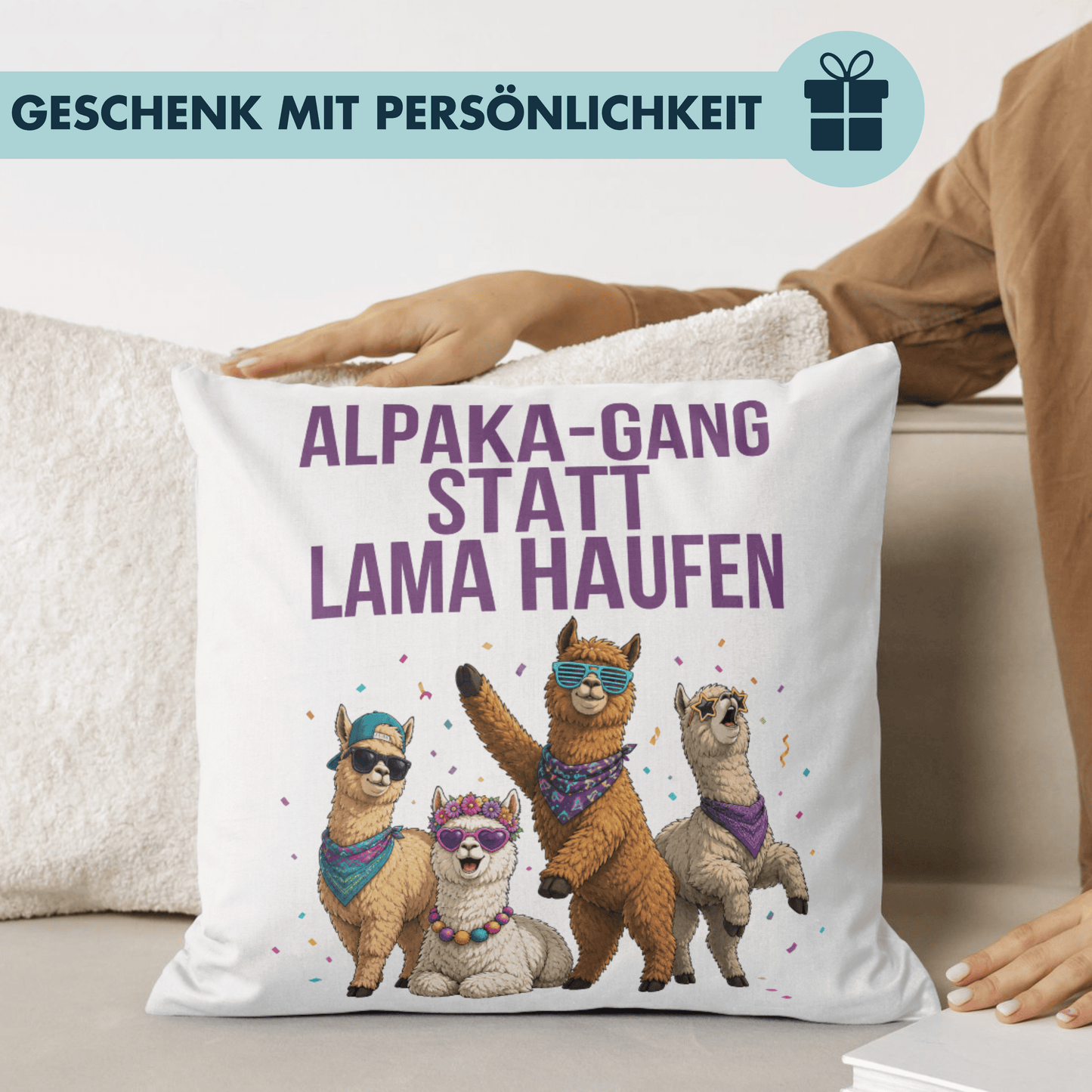 Alpaka-Gang Statt Lama Haufen Wortspiel Deko Kissen