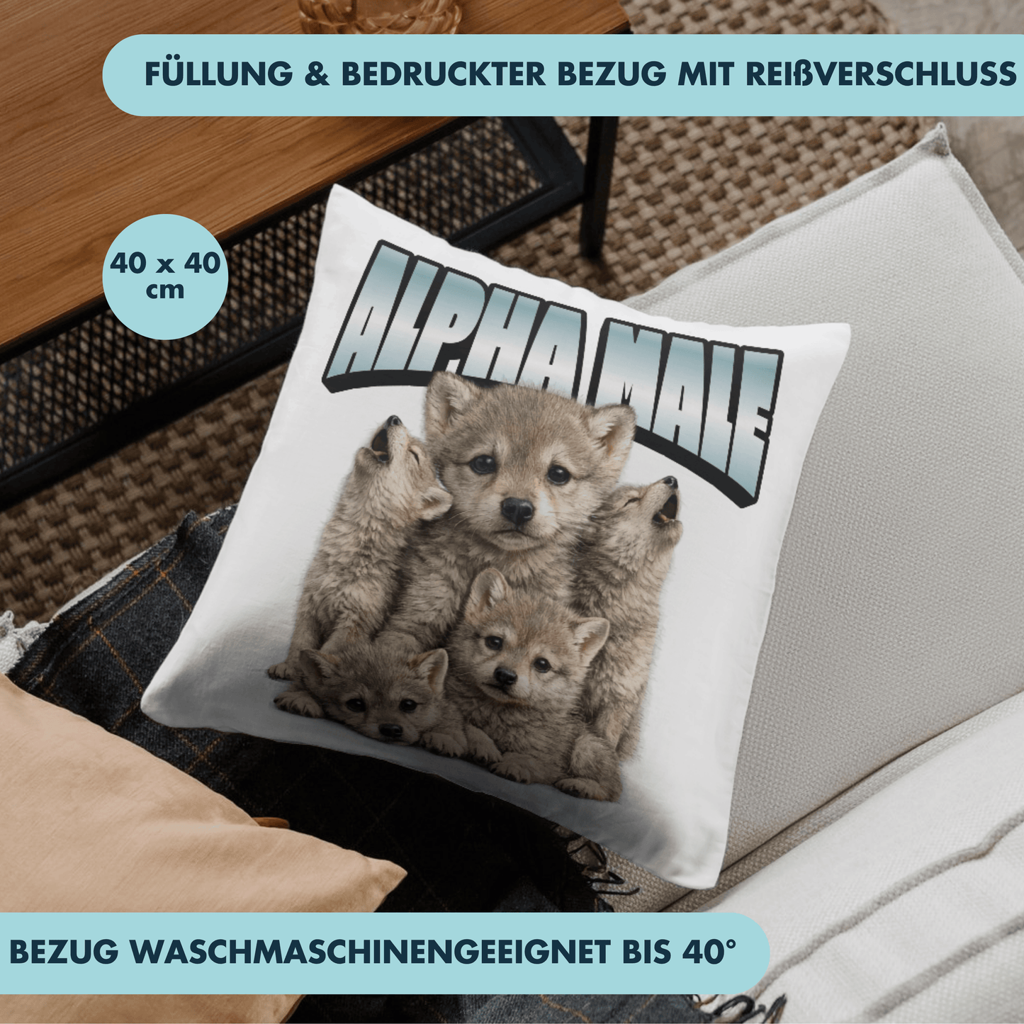Alpha Male Baby Wolf Meme Deko Kissen