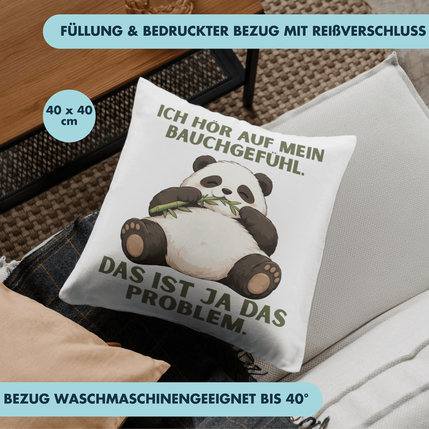Ich Hör Auf Mein Bauchgefühl Das Ist Ja Das Problem Panda Deko Kissen