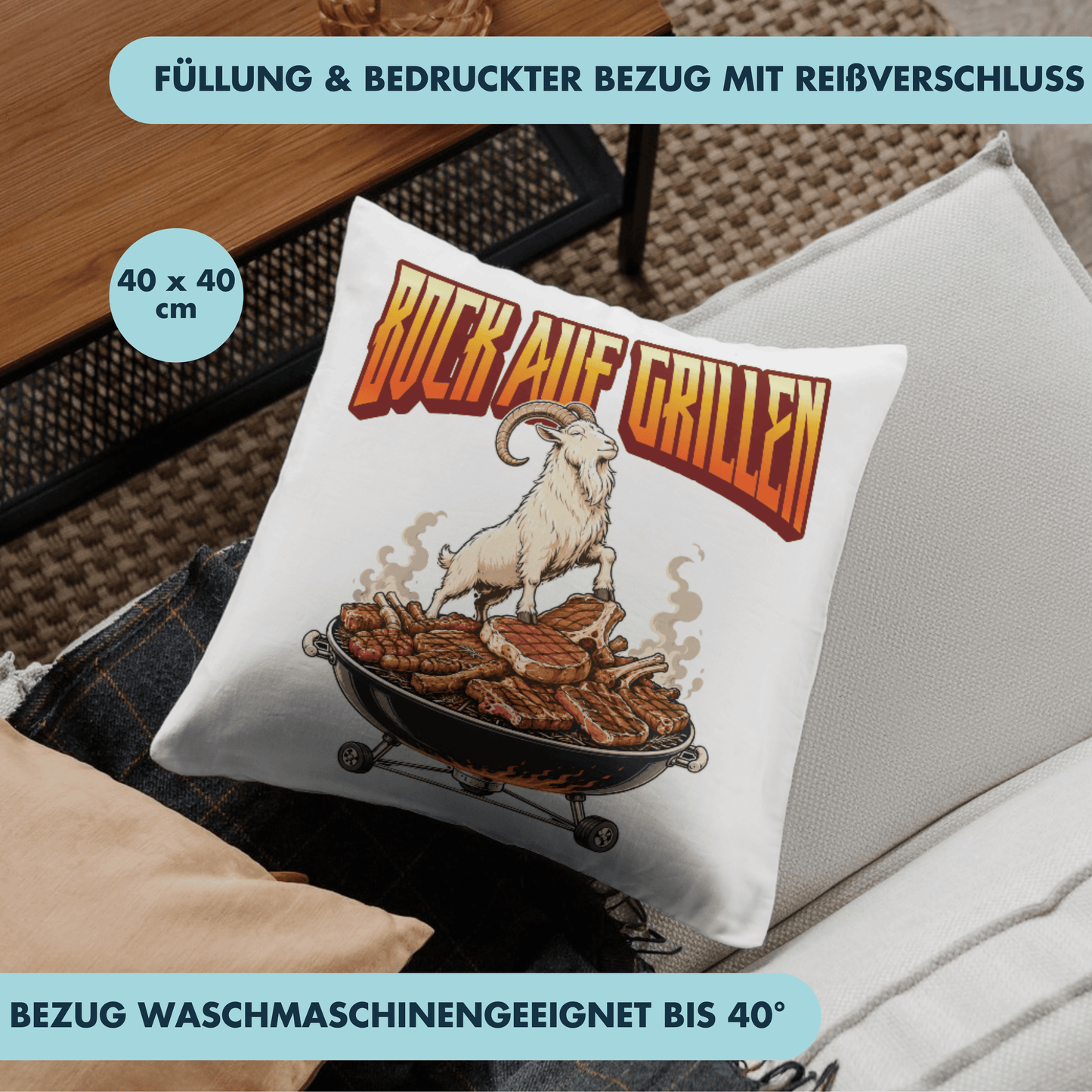 Bock Auf Grillen Wortspiel Grill Deko Kissen