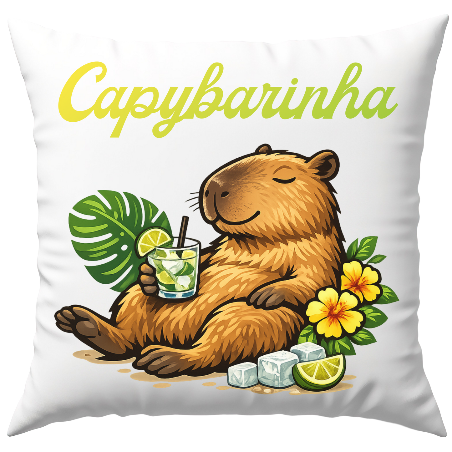 Capybarinha Wortspiel Capybara Cocktail Deko Kissen