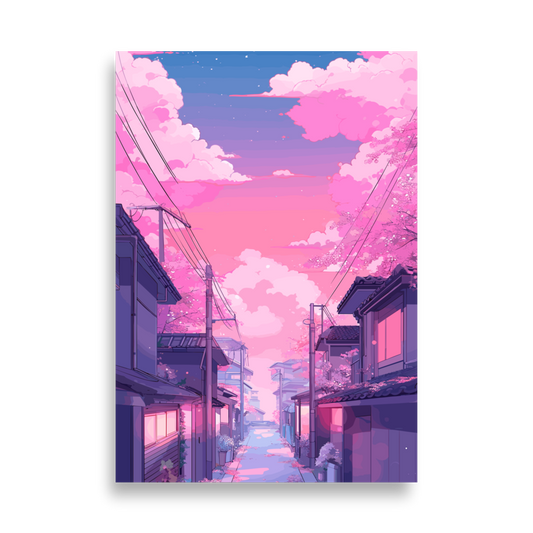 Sakura Japan Tokio Kyoto Rosa Wolken Dream Aesthetic Otaku Anime Manga Straße Poster