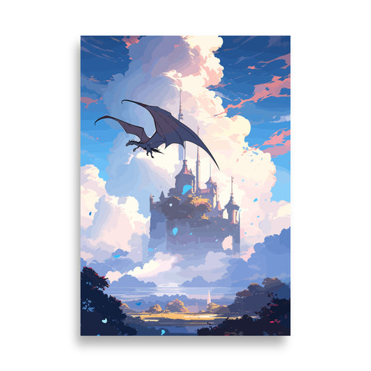 Fantasy Drache Wolkenschloss Burg Fantasy Kunstdruck Poster