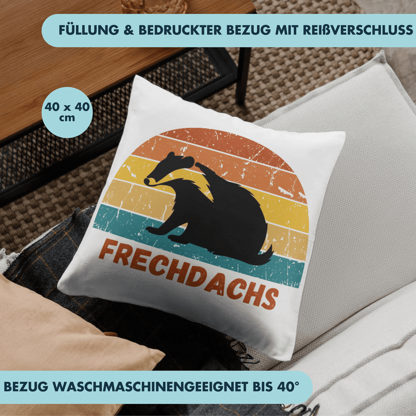 Frechdachs Dachs Wortspiel Deko Kissen