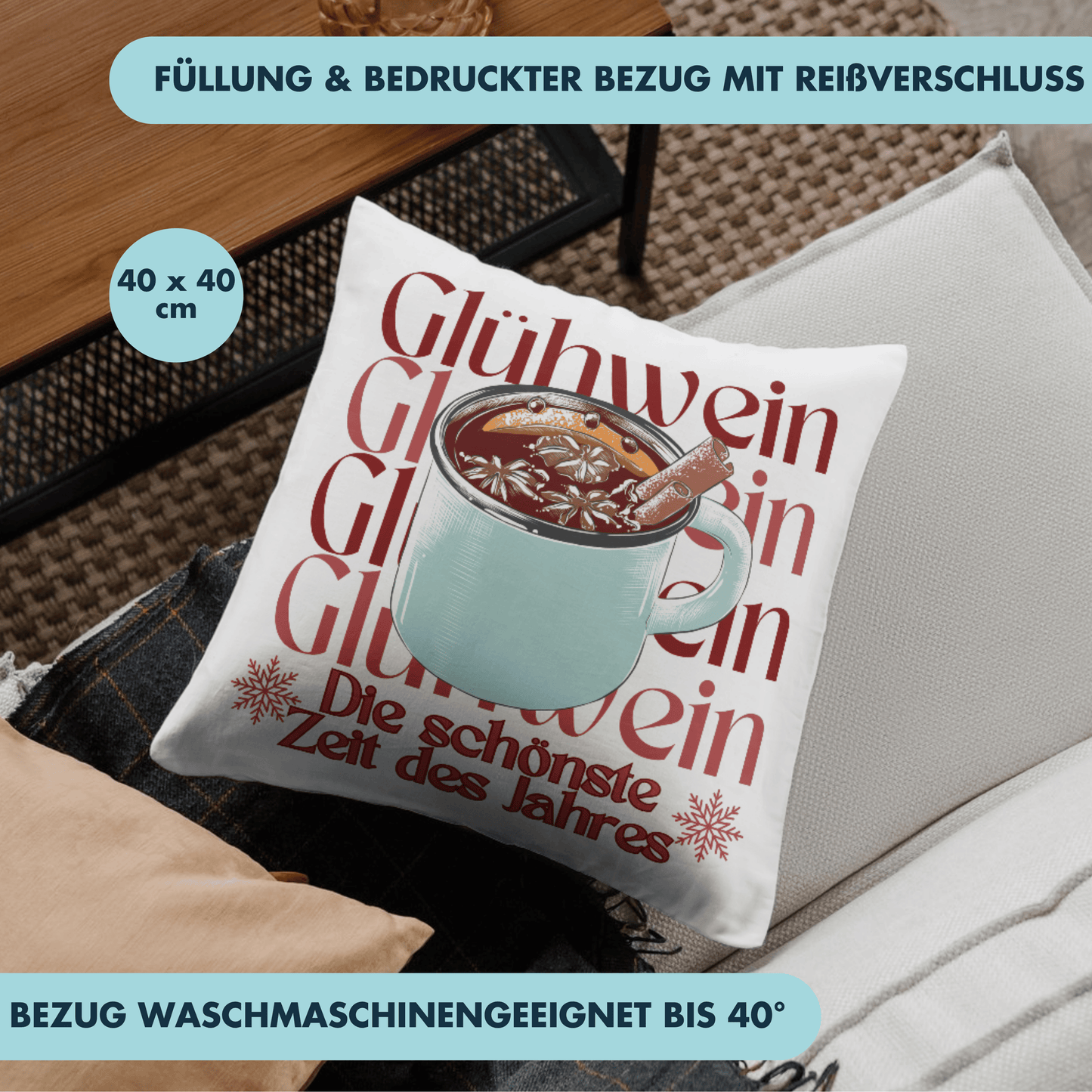 Glühwein Die Schönste Zeit des Jahres Weihnachten Deko Kissen