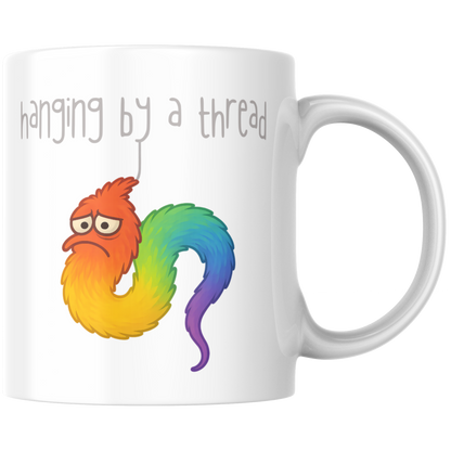 Hanging By A Thread Worm Meme Kaffee Tasse