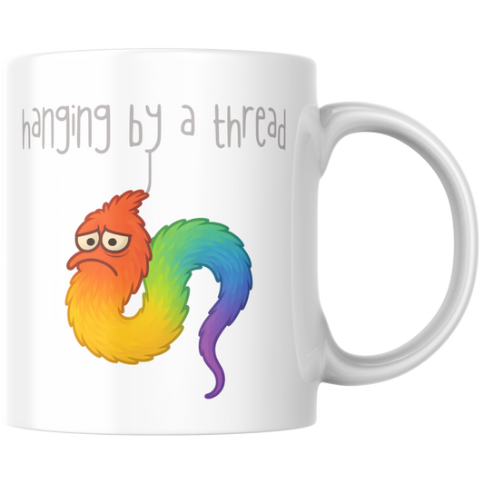 Hanging By A Thread Worm Meme Kaffee Tasse