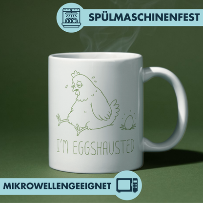 I'm Eggshausted Wortspiel Kaffee Tasse
