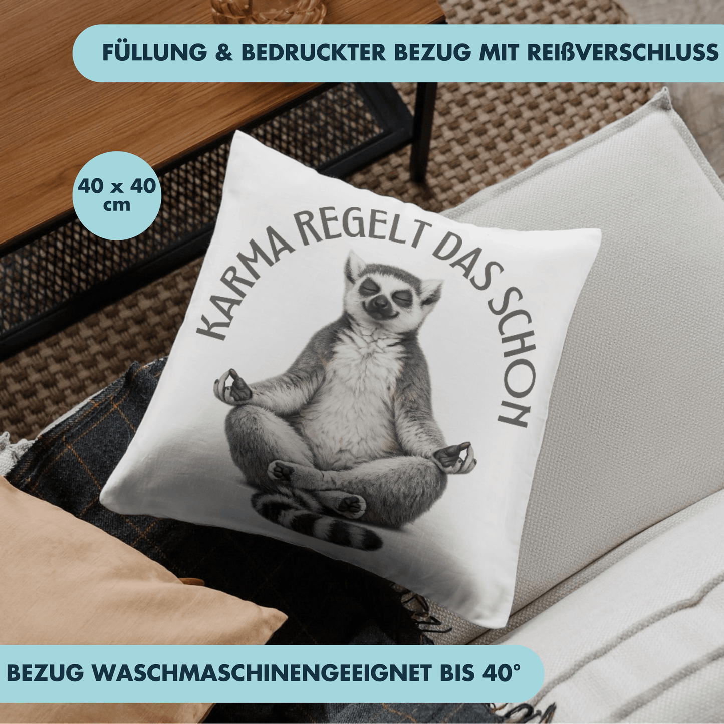 Karma Regelt Das Schon Lemur Deko Kissen