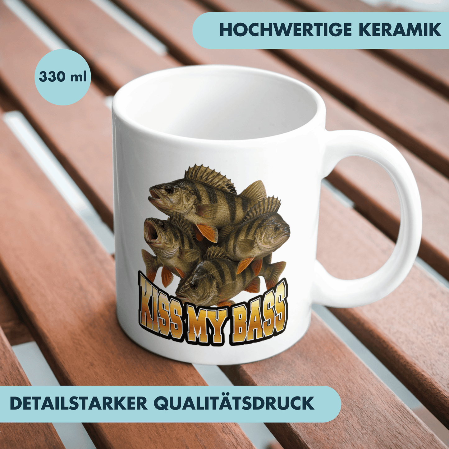 Kiss My Bass Wortspiel Barsch Angeln Kaffee Tasse