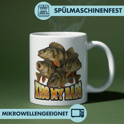 Kiss My Bass Wortspiel Barsch Angeln Kaffee Tasse
