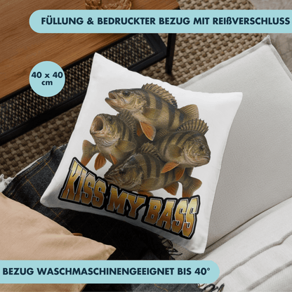 Kiss My Bass Wortspiel Barsch Angeln Deko Kissen