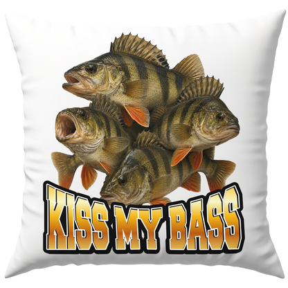 Kiss My Bass Wortspiel Barsch Angeln Deko Kissen