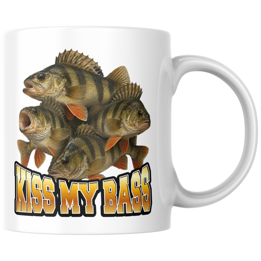 Kiss My Bass Wortspiel Barsch Angeln Kaffee Tasse